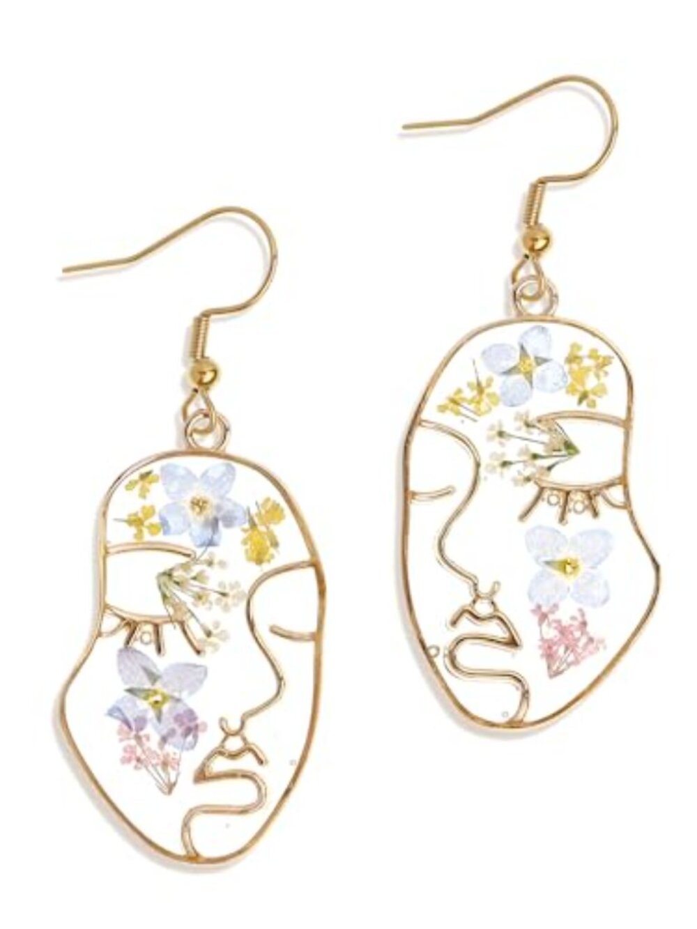 Pressed Flower Abstract Face Art Earings for Women Teen Handmade Unique